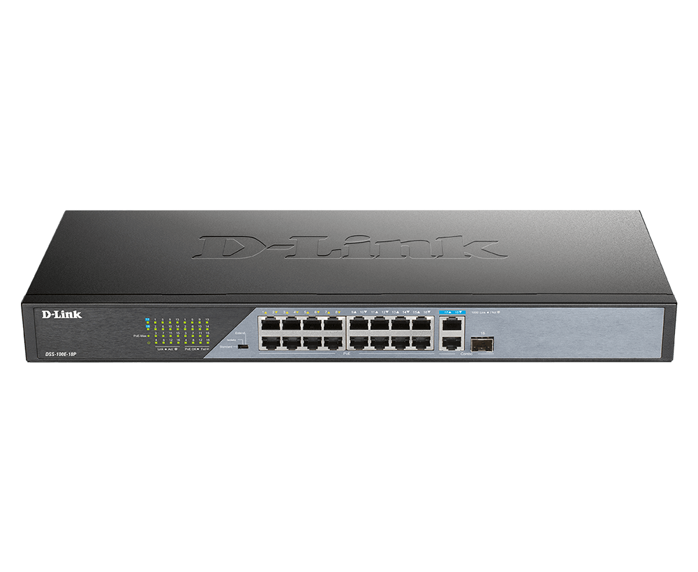 [DSS-100E-18P] Switch D-Link 16-Port 10/100 Poe +1G +1 Combo G/ Sfp 230W